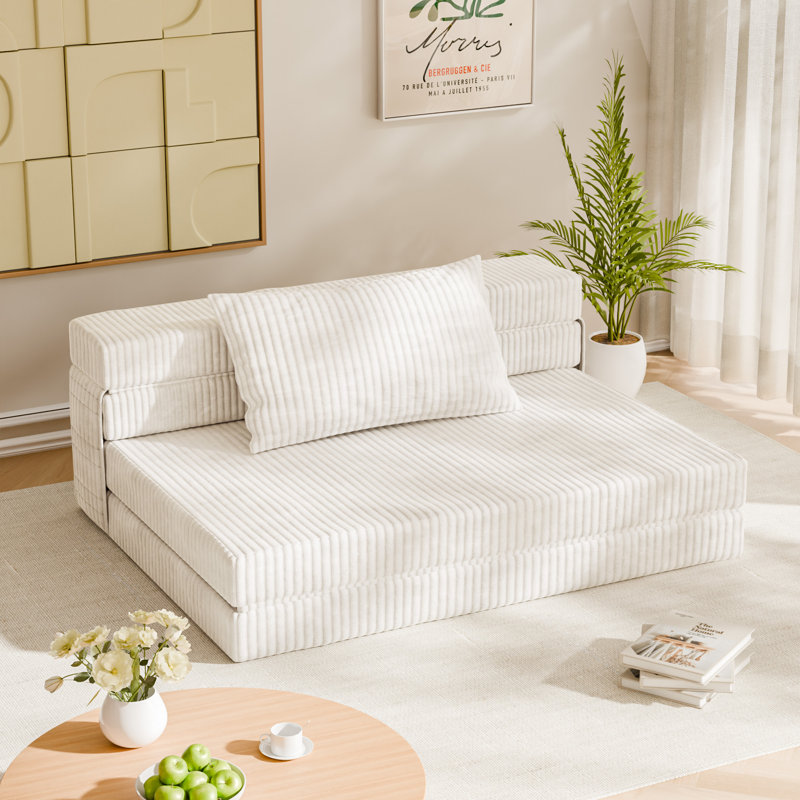 Canapé-lit pliant, canapé-lit avec coussin de compression et futon convertible, Velours côtelé beige