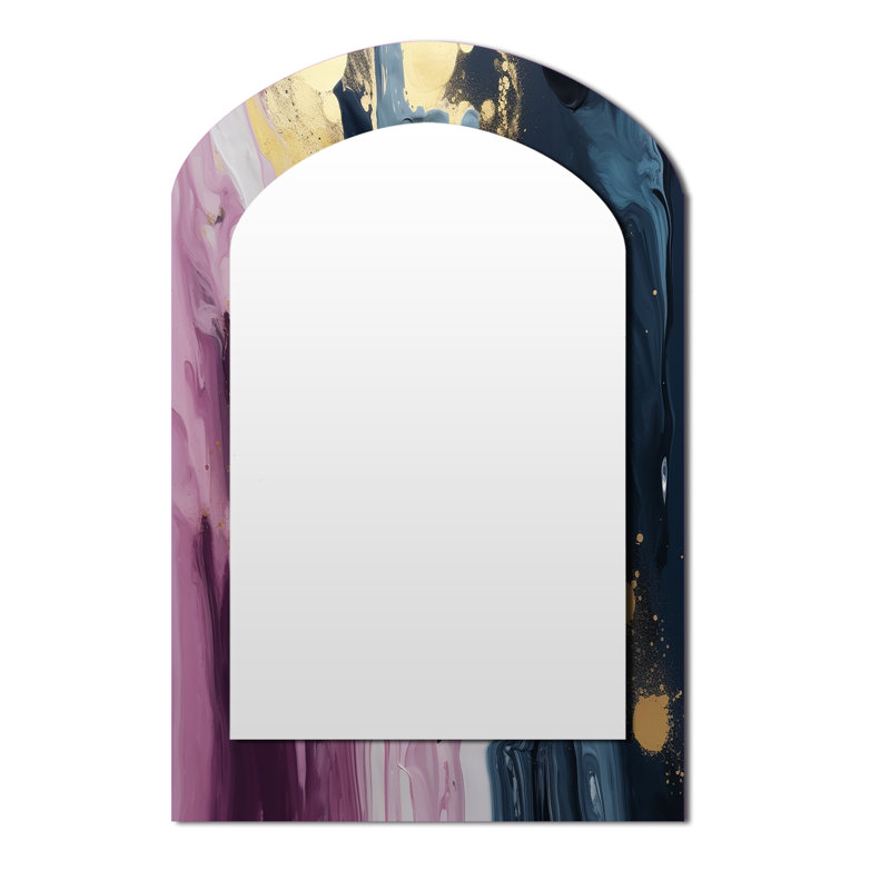 Purple And Blue Movements In Paint III - Abstract Painting Asymmetrical Wall Mirror, Purple Arch Decorative Mirror, Printed Metal Art