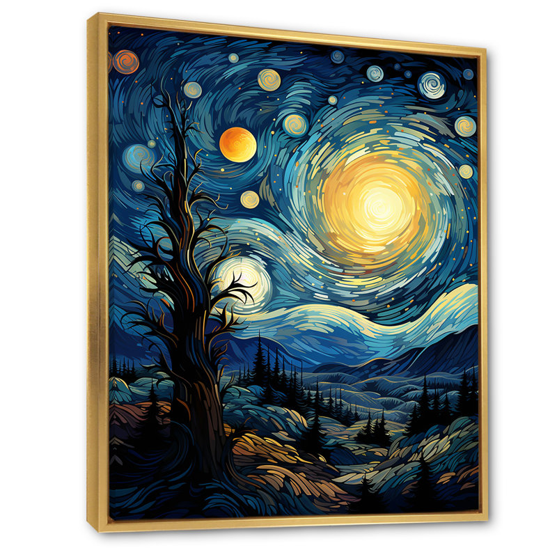 «Chisnell The Starry Night Over The Rhone III», reproduction sur toile, H 32 po x l 24 po x P 1 po, Cadre flottant doré