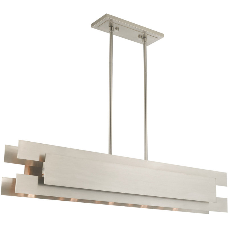 Luminaire suspendu linéaire à 5 lumières, Nickel brossé
