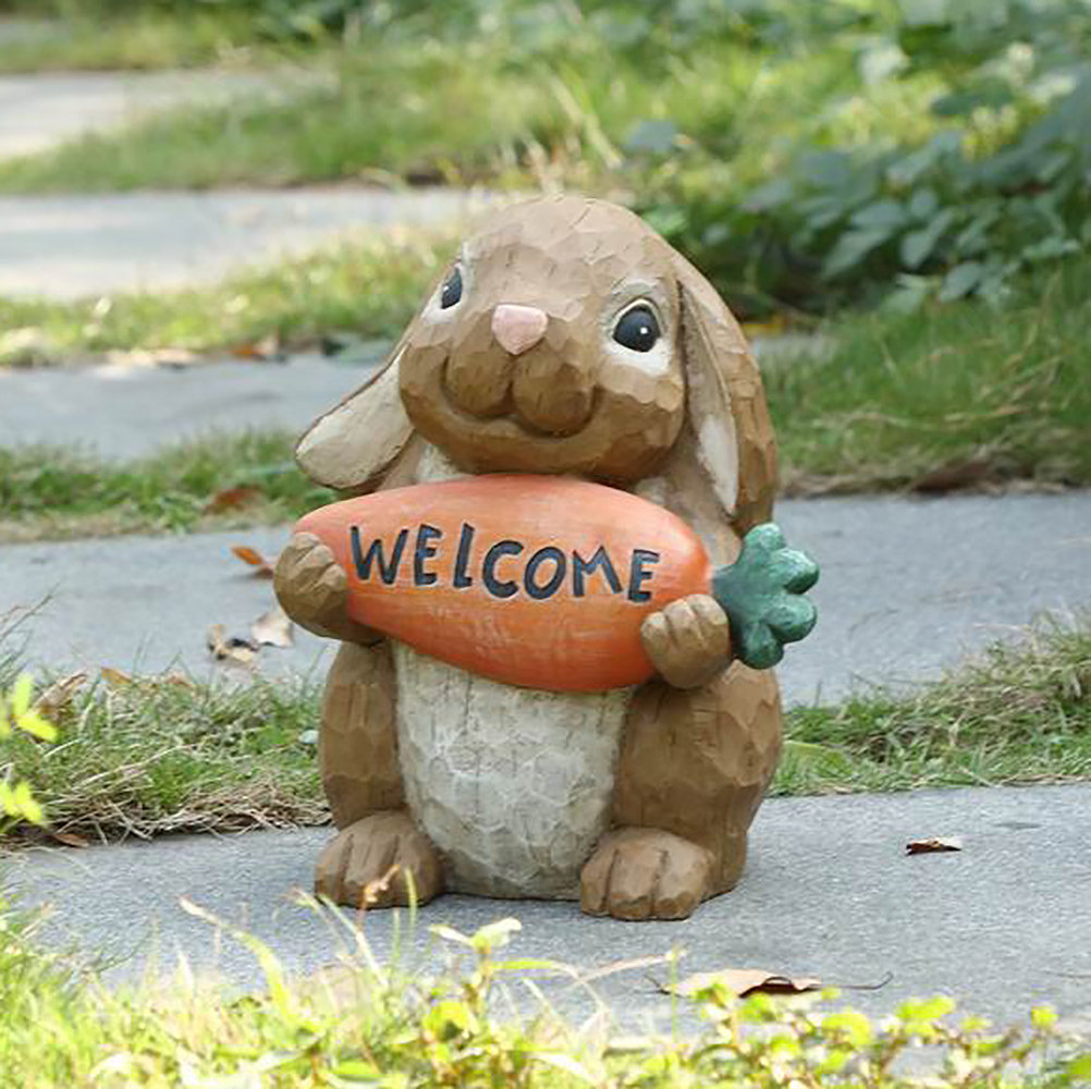RABBIT HOLDNG CARROT WELCOME SIGN Hi-Line Gift Ltd.