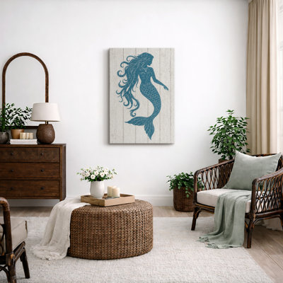 «Vintage Mermaid Silhouette Coastal Nautical Decor», impression sur toile encadrée, impression sur toile