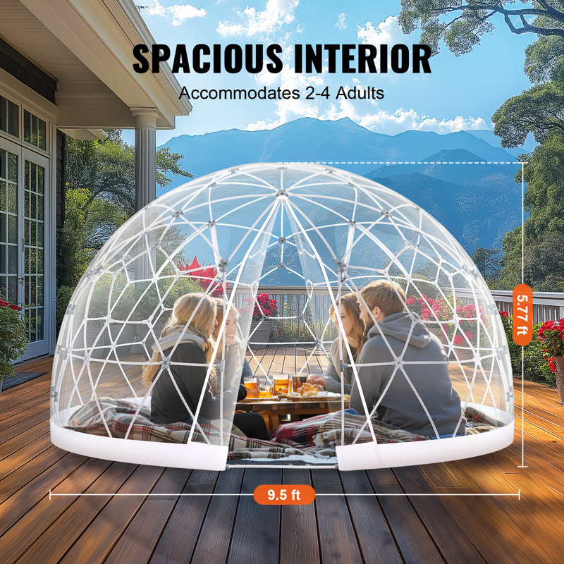 Dome Bubble Tent Double Cover w/ Transparent Window for Camping, 5.77 ft. H x 9.5 ft. W x 9.5 ft. D