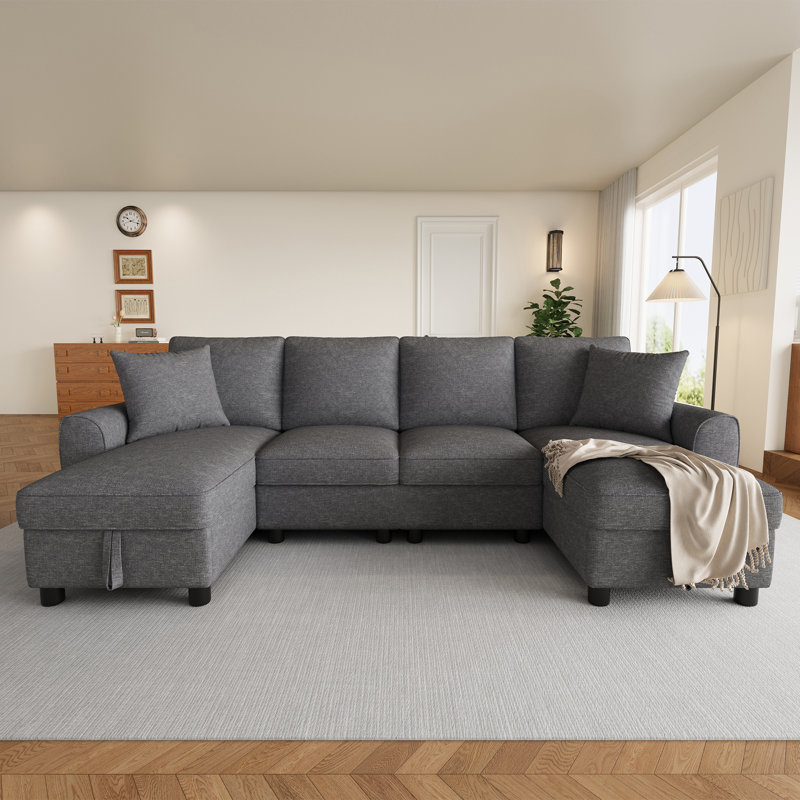 4 Seater Chenille Sofa, Grey