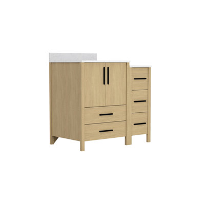 Armoire de meuble-lavabo simple 36 po, rangement autoportant avec comptoir blanc, contreplaqué, système combinable 124 po et 112 po, tiroir à fermeture en douceur, assemblage facile pour un décor moderne 22 po