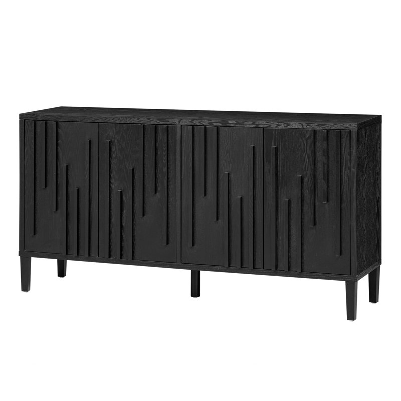 Buffet 59 portes 4 portes en U avec poignées cachées et placage de frêne massif distinctif - pour le couloir, stabilité accrue, rangement fonctionnel, installation facile (buffet noir, long, pour le primaire)