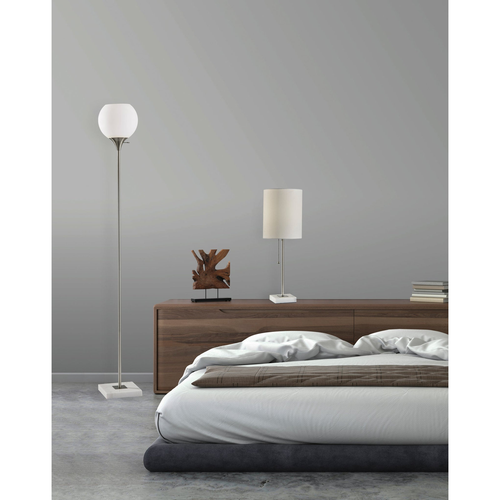 Reed Genuine Marble Table Lamp, Brushed Steel