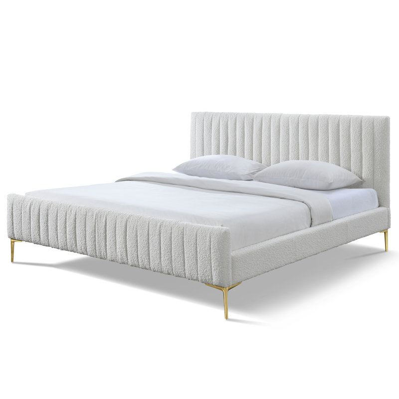 Lit plateforme tapissier Julia, Boucle blanc, Grand