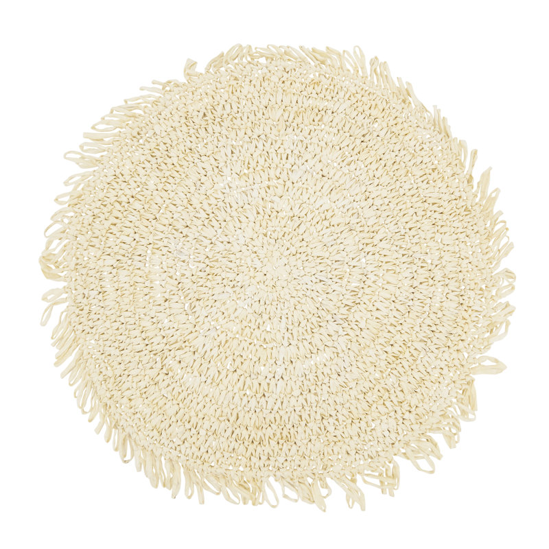 Kiri Collection 100% Paper Raffia No Pattern Round Placemat, Ivory
