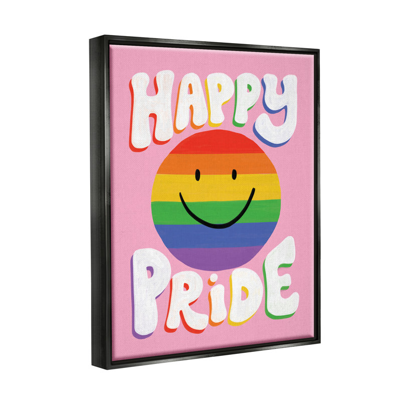 «Happy Pride Retro Rainbow Smiley» par Deborah Curiel, impression, Cadre flottant noir de jais, H 21 po x l 17 po x P 1,7 po