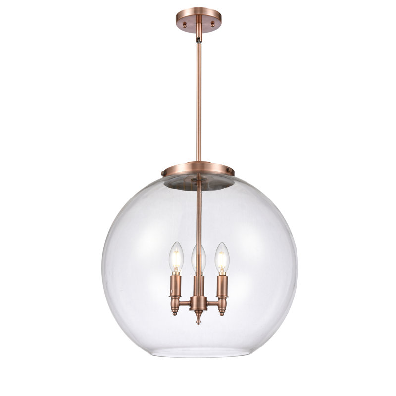 Luminaire suspendu sphère 3 lumières Ralph, Cuivre antique, H 18,38 po x l 17,75 po x P 17,75 po, Blanc mat