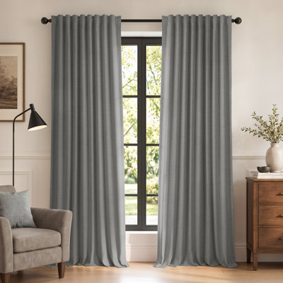 Cadnite 50" W Thermal 100% Blackout Linen Textured Curtain  2 Panels Set