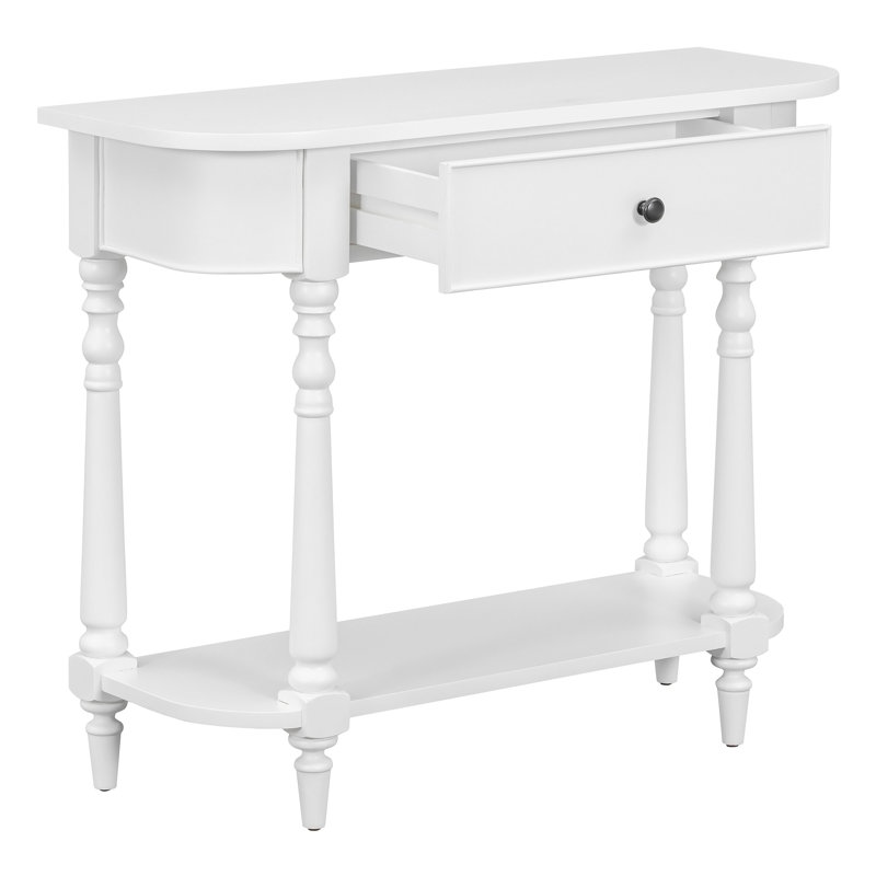 Console étroite avec coin incurvé, Blanc, Blanc, Blanc