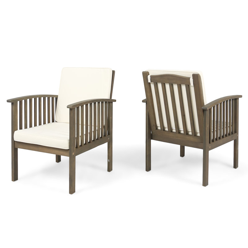 2 Outdoor Wood Chairs - Gray Frame With Cushions  2  And Cream Color Combination, Gray, Cream