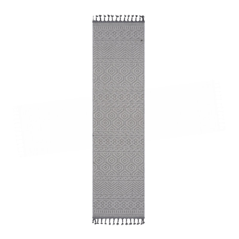 Collection White /Geometric Indoor/Outdoor Area Rug, Runner 2'2" x 8'