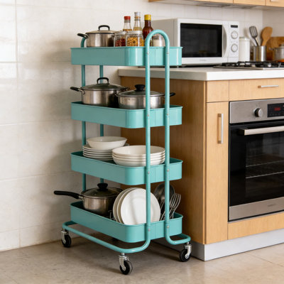 Chariot de rangement roulant à 4 niveaux avec paniers, organisateur en métal robuste avec roues pour la cuisine, le bureau, la salle de bain et le studio