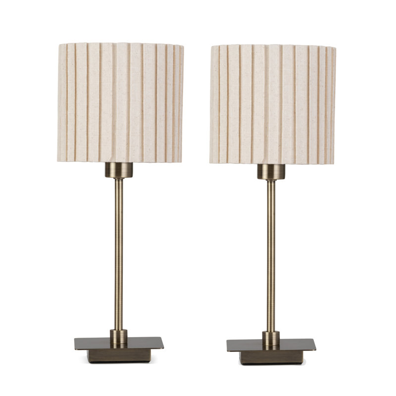 Pair (2x) Square Stick Antique Brass Metal Bedside Table Lamp 