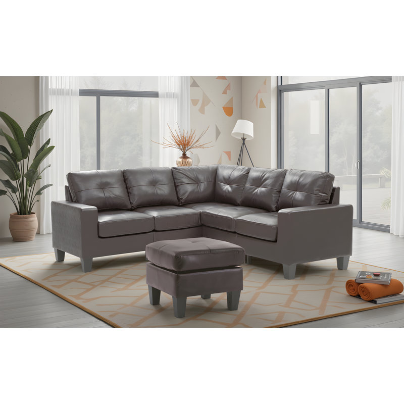 Canapé modulaire en similicuir avec repose-pieds Grèce, Marron foncé