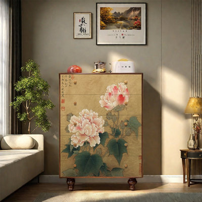 Natural Wood Five Drawer Storage Cabinet