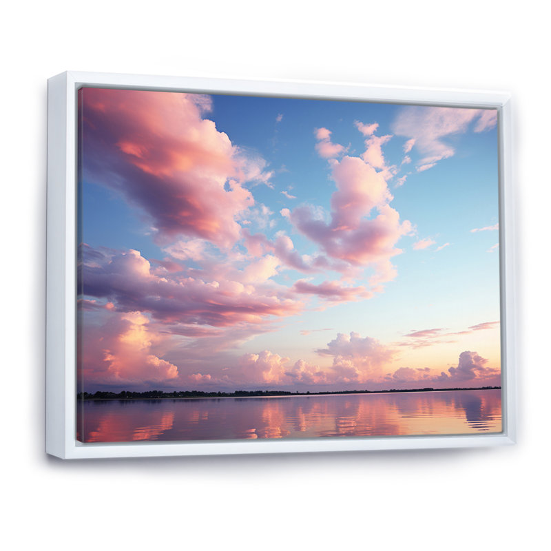 Ciel rose, sérénité céleste sur toile, H 16 po x l 32 po x P 1 po, Cadre flottant blanc