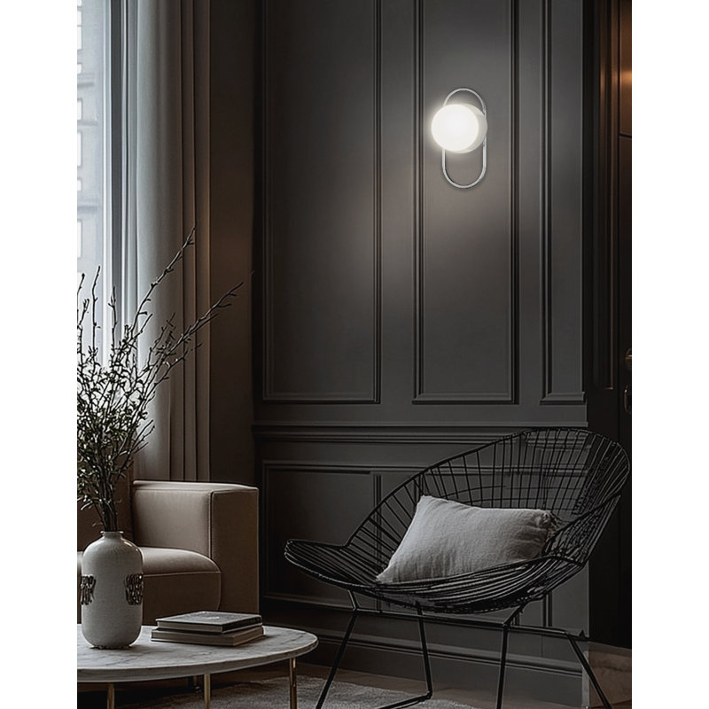 Applique murale décorative 1 lumière Burlat, Chrome poli, Blanc