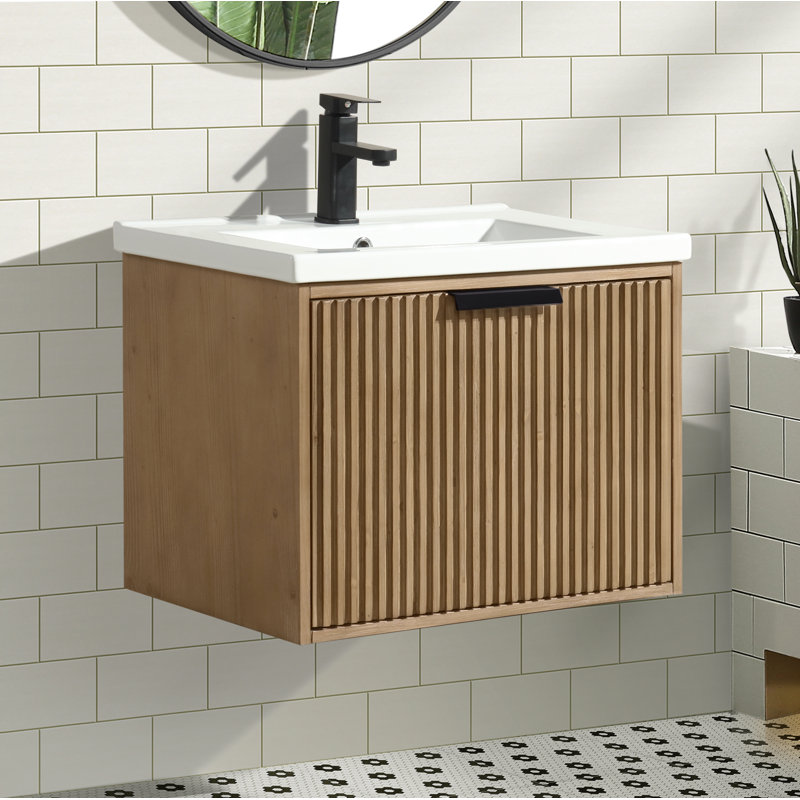 Anelie 24" Wall-Mounted Single Bathroom Vanity Set, Weathered Fir, Matte Black