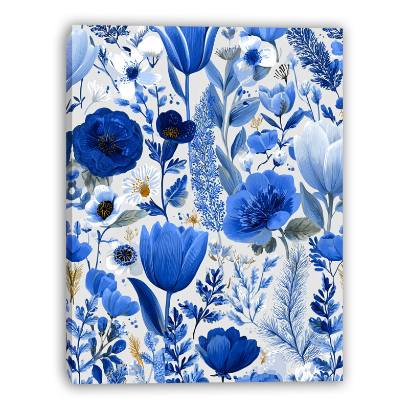 «Blue Botanical Floral», reproduction d'art sur toile tendue, H 16 po x l 12 po x P 1 po