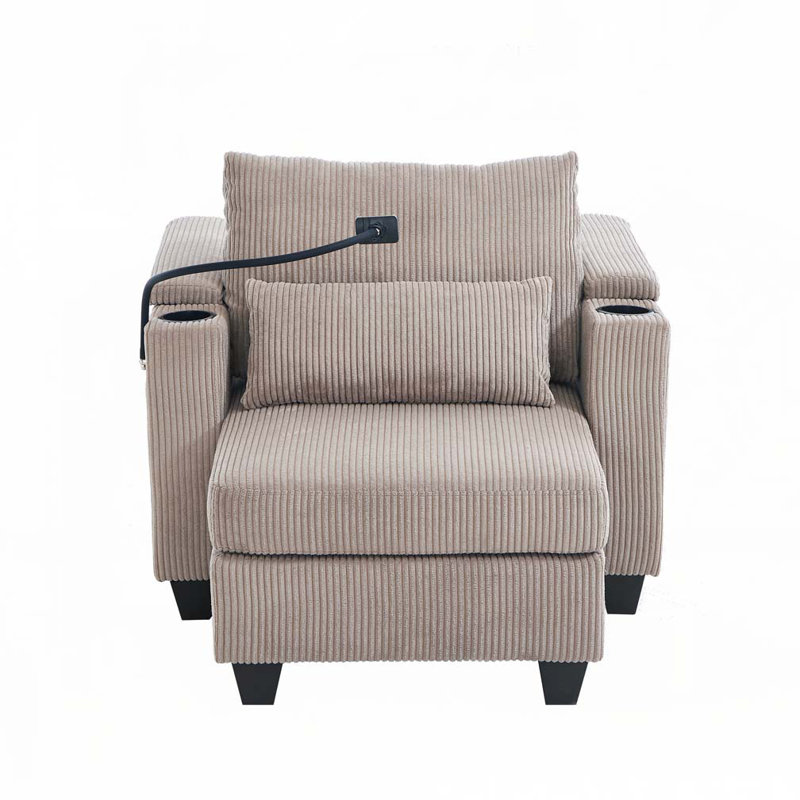 37.4" Sofa Chair Sofa Bed Corduroy Sleeper Sofa with USB Ports, Brown