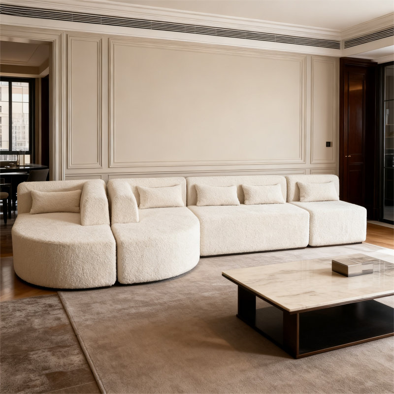 Canapé modulaire 144 "sans os avec deux méridiennes pour le salon, beige, Beige Boucle