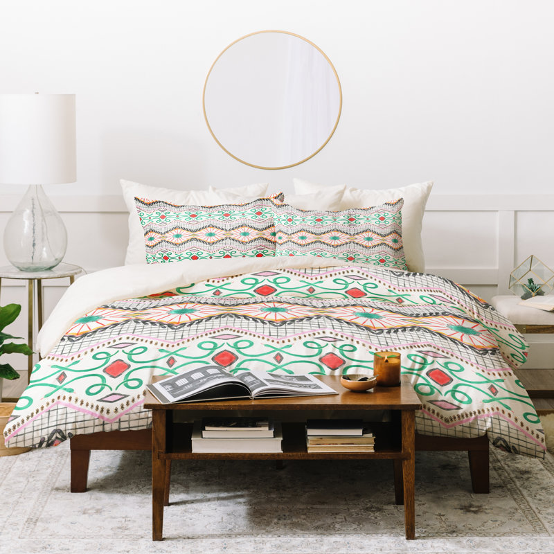 Eclectic Polyester Geometric Shapes Duvet Cover, Queen Duvet Cover + 2 Standard Shams