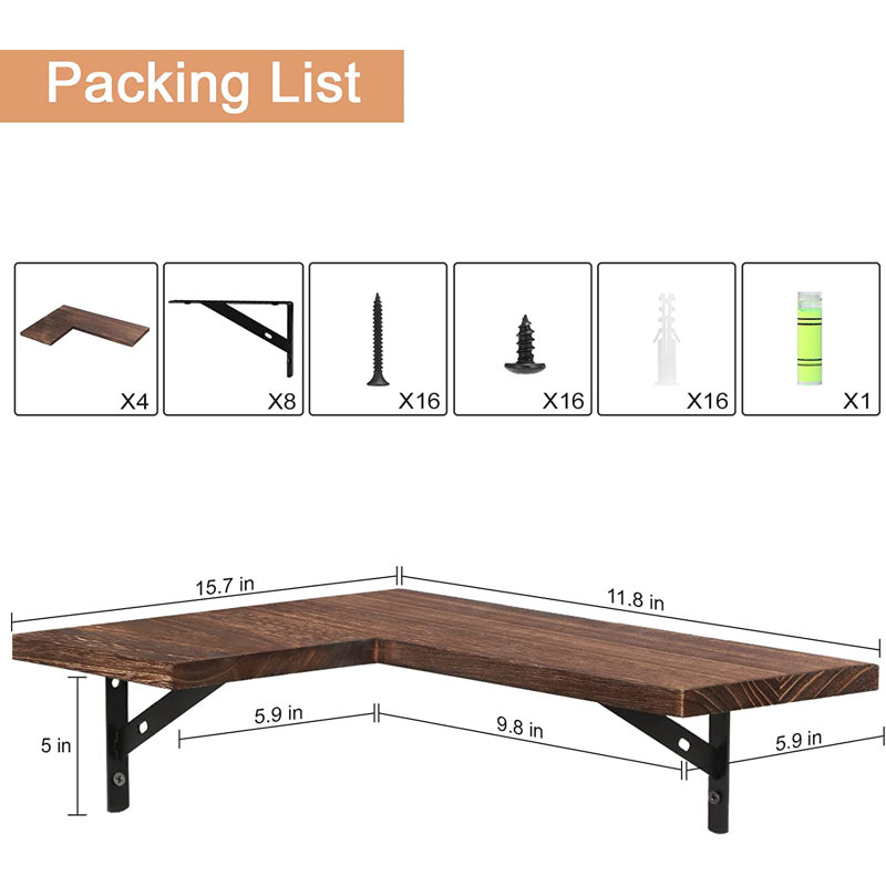Yanitzia 4 Piece Corner Floating Shelf, Rustic Brown