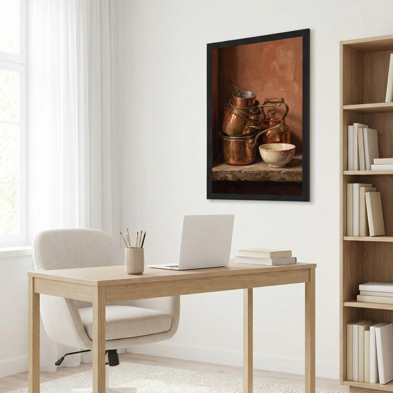 «Rustic Copper Pots and Kettle with Cracked Bowl», art mural sur toile, H 24 po x l 16 po