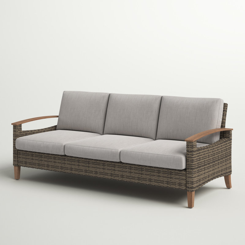Courson 74'' Wide Premium All-Weather Wicker Patio Sofa with Cushions, Frequency Ash