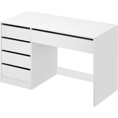 Dressing table with 5 drawers without mirror, computer desk with storage space, white office table, 120 x 55cm