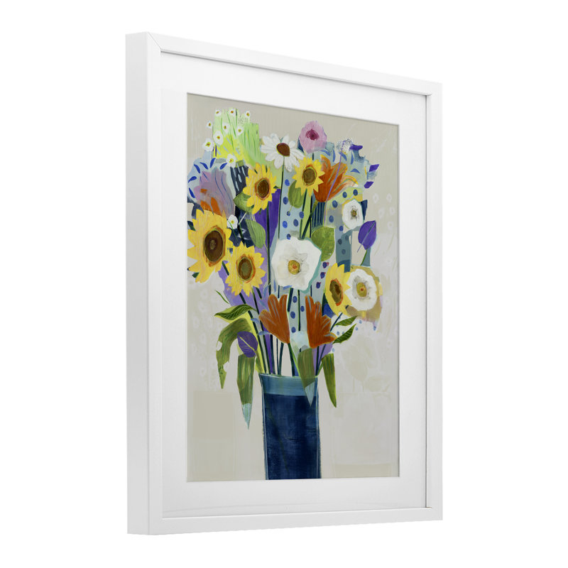 Fleurs expressives dans un vase, reproduction encadrée sous verre, design par Jill Martin, H 21 po x l 17 po