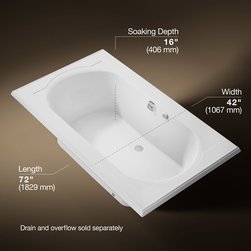 Memoirs 72" x 42" Drop In or Undermount Whirlpool Acrylic Bathtub with Heater Included, White