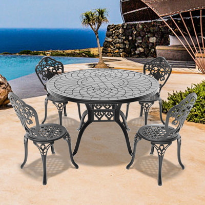5 configurations de salle à manger en aluminium coulé, cadre noir, lignes fines, soulagement ergonomique des sièges, surface résistante aux intempéries et à la corrosion, support pour pieds antidérapants, assemblage simple toutes saisons, encadré,
