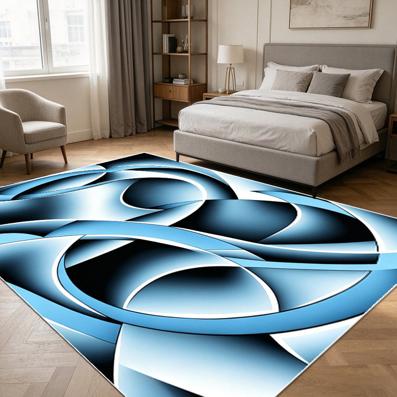 1PC Abstract 3D Swirling Geometric Blue Black Modern Art area rugs for Living Room, Soft and Comfortable, Suitable for all seasons, easy-to-maintain, machine washable Indoor floor mat, Under Table Farmhouse suitable for dining table, bedroom, home