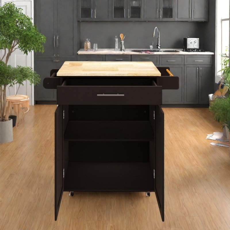 Îlot de cuisine avec plateau en bois d'hévéa
