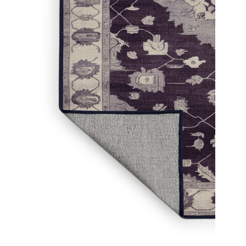 Machine Washable Overdyed Purple Area Rug, Round 8'