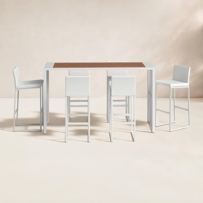 Pangea Home Jarrod 6-Person Aluminum Outdoor Dining Set with Rectangular Table – Modern Patio Furniture with Rust-Free Frame & All-Weather Poly-Resin Slats