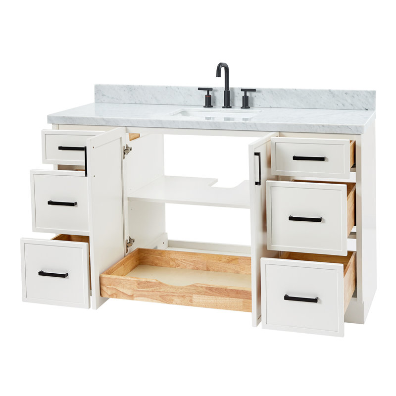 ARIEL Kelly 61 Single Sink Bathroom Vanity with Italian Carrara Marble Top, White