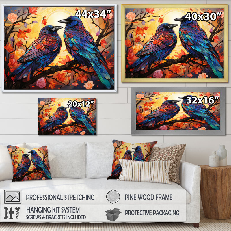 Crow Chromatic Monarchs - Animals Wall Decor, Cadre naturel flottant, 12" H x 20" W