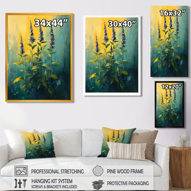 Herbes à la lumière du soleil de l'été II - art sur toile Herbs, Impression encadrée flottante, H 44 po x l 34 po, Doré