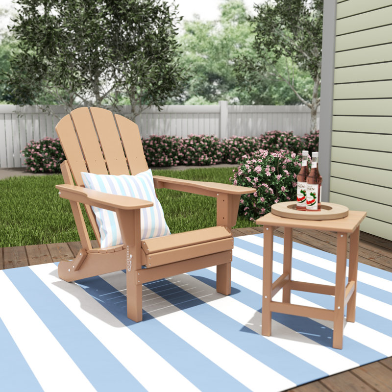 Laguna Foldable Outdoor Adirondack Chair With Table, Brown
