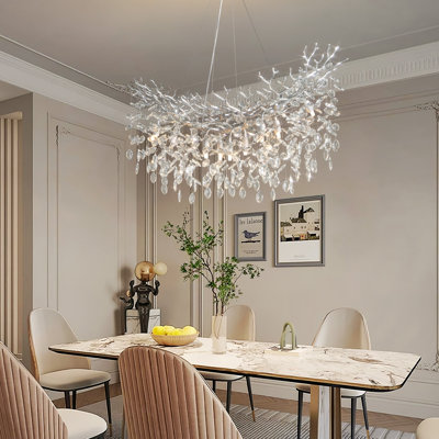 Rectangular Crystal Chandelier Modern Tree Branch Chandelier Branch Crystal Chandeliers for Dining Room, Luxury K9 Crystals Pendant Light for Living Room Bedroom