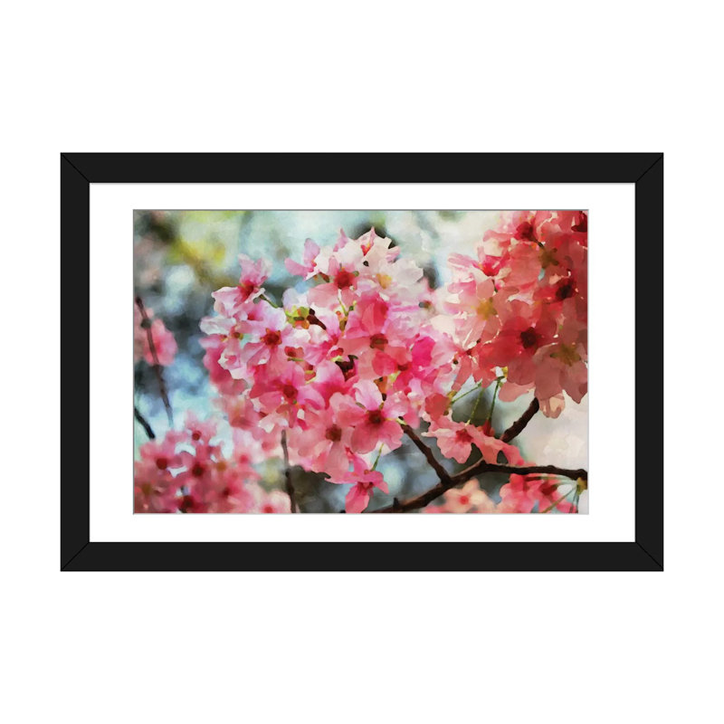 «Cherry Flowers IV» par Irena Orlov - reproduction d'art sur toile tendue, H 16 po x l 24 po x P 1 po, Blanc