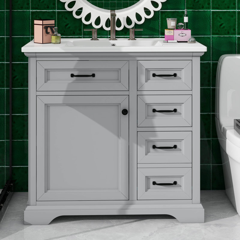 Meuble-lavabo 36 po avec lavabo 36 po, comprenant 2 tiroirs et charnières de porte à fermeture en douceur, 36 po avec lavabo pour salle de bain