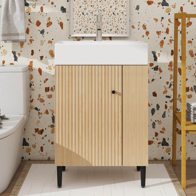 Ensemble de meuble-lavabo sur pied autoportant 21,6 po avec pieds en métal et rangement à droite