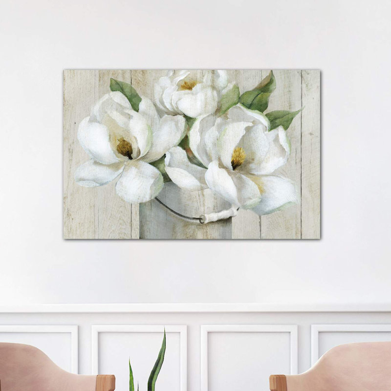 Shiplap Magnolias by Nan - Wrapped Canvas Painting, 101.6 cm H x 66.04 cm W x 1.91 cm D